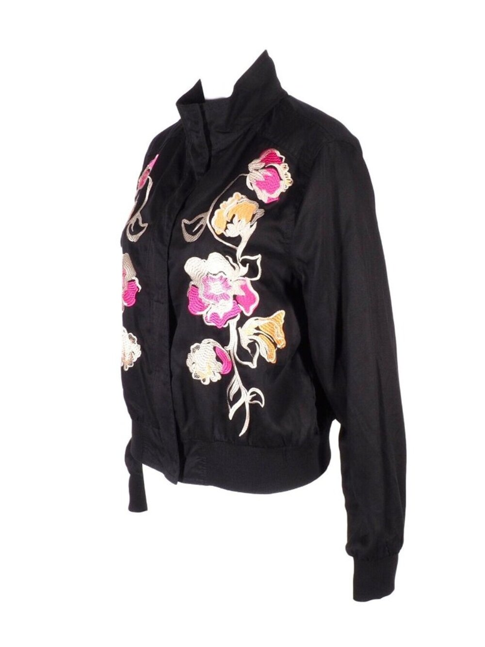 Context Womens Jacket Size S Floral Embroidered Nehru Black Pink Orange Silver - Picture 2 of 9